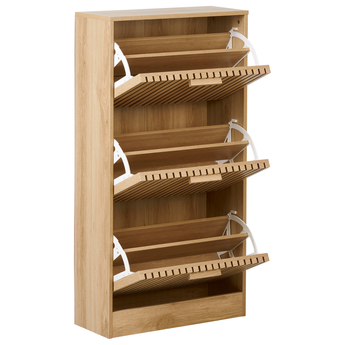 TimberLine Light Wood Shoe Cabinet With Pine Legs, 3 Compartments, Modern Hallway Storage