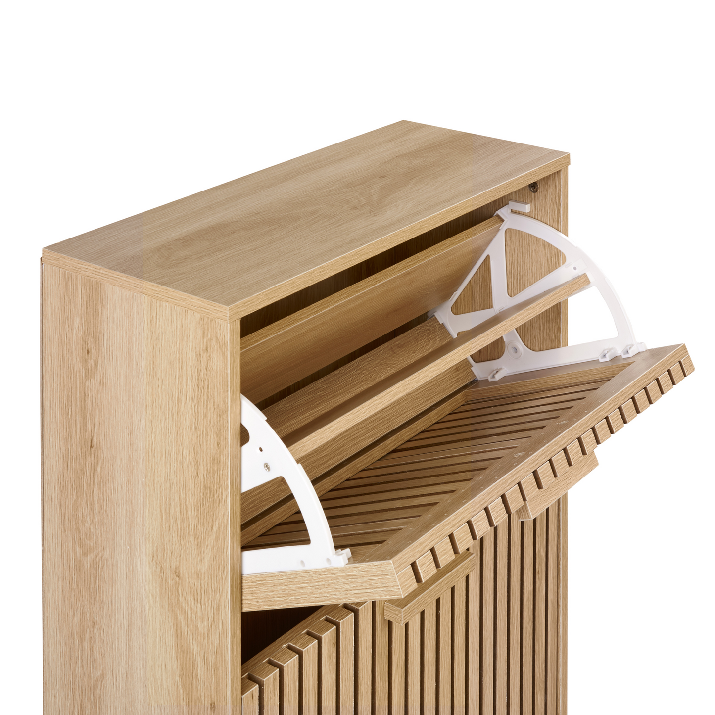 TimberLine Light Wood Shoe Cabinet With Pine Legs, 3 Compartments, Modern Hallway Storage