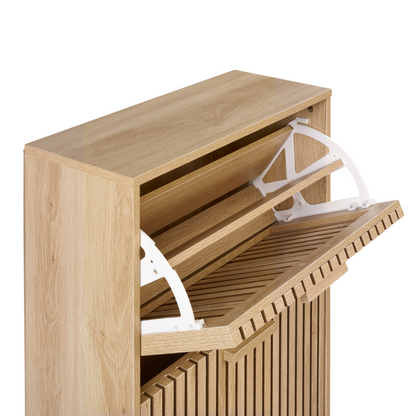 TimberLine Light Wood Shoe Cabinet With Pine Legs, 3 Compartments, Modern Hallway Storage