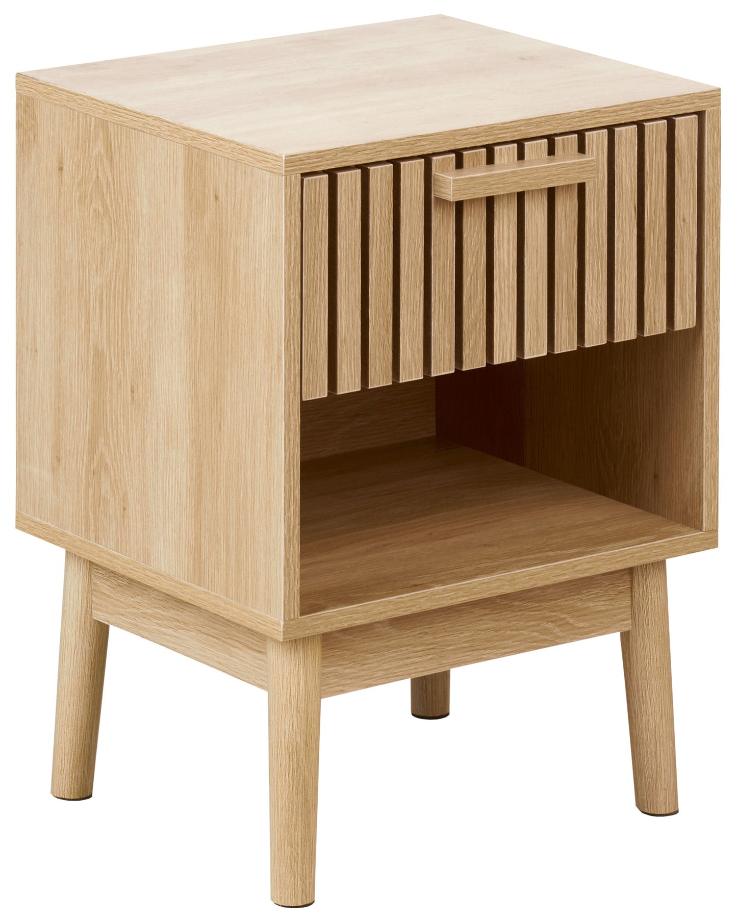 BrandName Bedside Table Light Brown MDF Wood Legs Drawer And Shelf