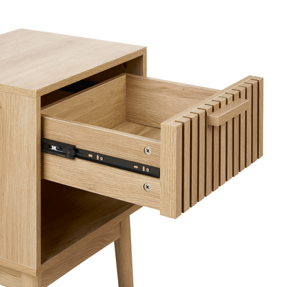 BrandName Bedside Table Light Brown MDF Wood Legs Drawer And Shelf