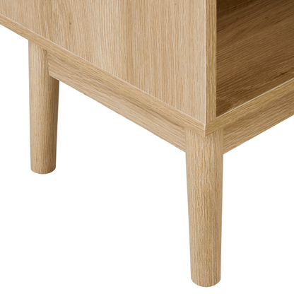 BrandName Bedside Table Light Brown MDF Wood Legs Drawer And Shelf