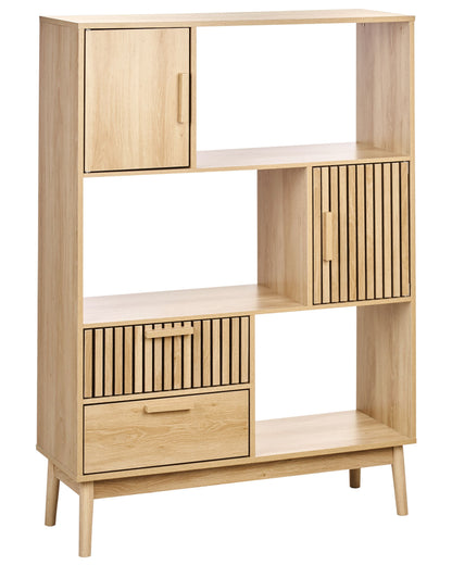 ScandiHome Bookcase Light Brown MDF Pine Wood with 2 Drawers