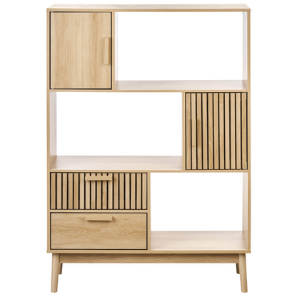 ScandiHome Bookcase Light Brown MDF Pine Wood with 2 Drawers