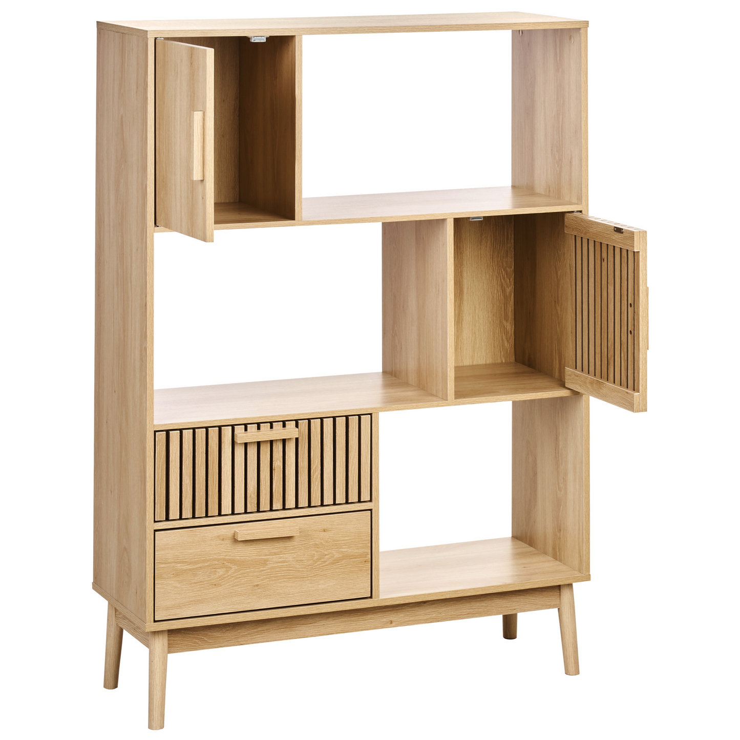 ScandiHome Bookcase Light Brown MDF Pine Wood with 2 Drawers