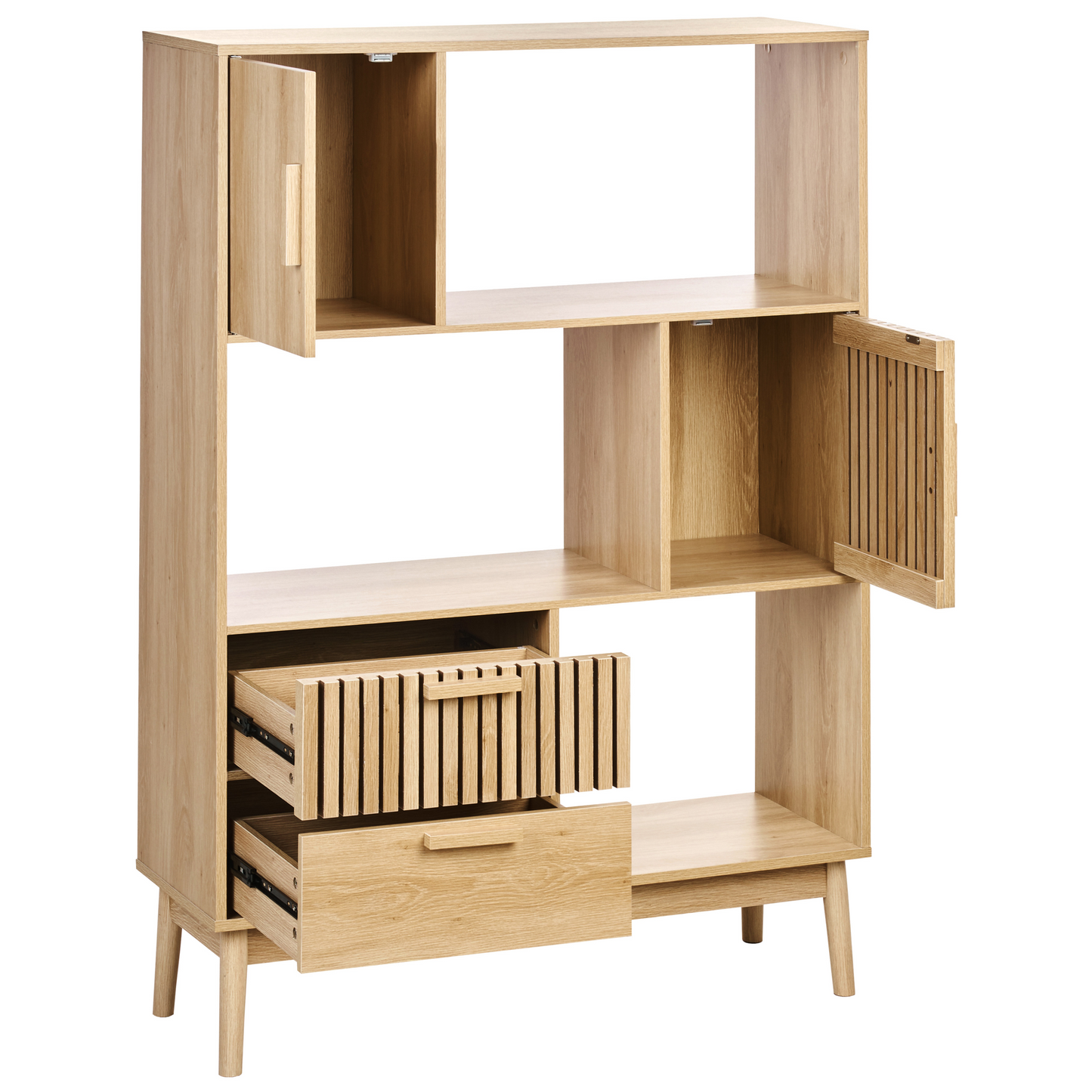 ScandiHome Bookcase Light Brown MDF Pine Wood with 2 Drawers