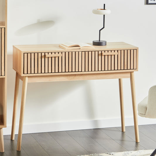 NovaHome Console Table Light Brown MDF Two Drawer Solid Wood Legs