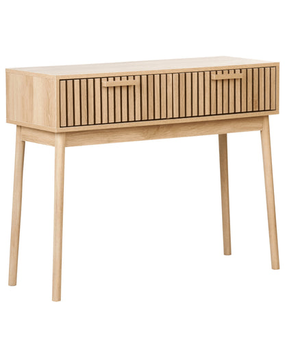 NovaHome Console Table Light Brown MDF Two Drawer Solid Wood Legs