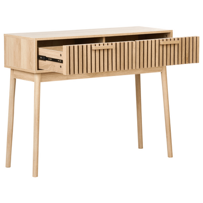 NovaHome Console Table Light Brown MDF Two Drawer Solid Wood Legs