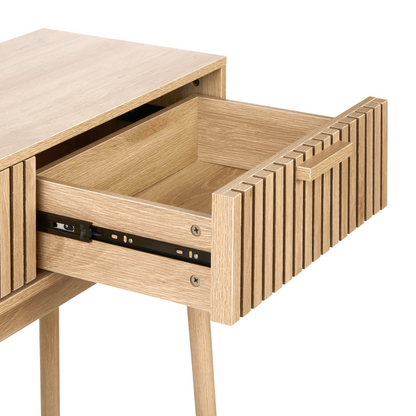 NovaHome Console Table Light Brown MDF Two Drawer Solid Wood Legs