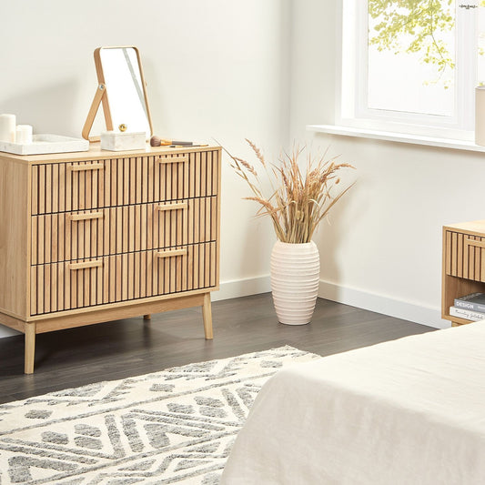 NordicNest Chest Of Drawers Light Brown Matte Finish With 3 Drawers Scandinavian Style