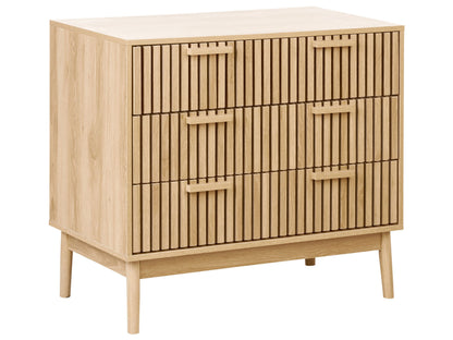 NordicNest Chest Of Drawers Light Brown Matte Finish With 3 Drawers Scandinavian Style