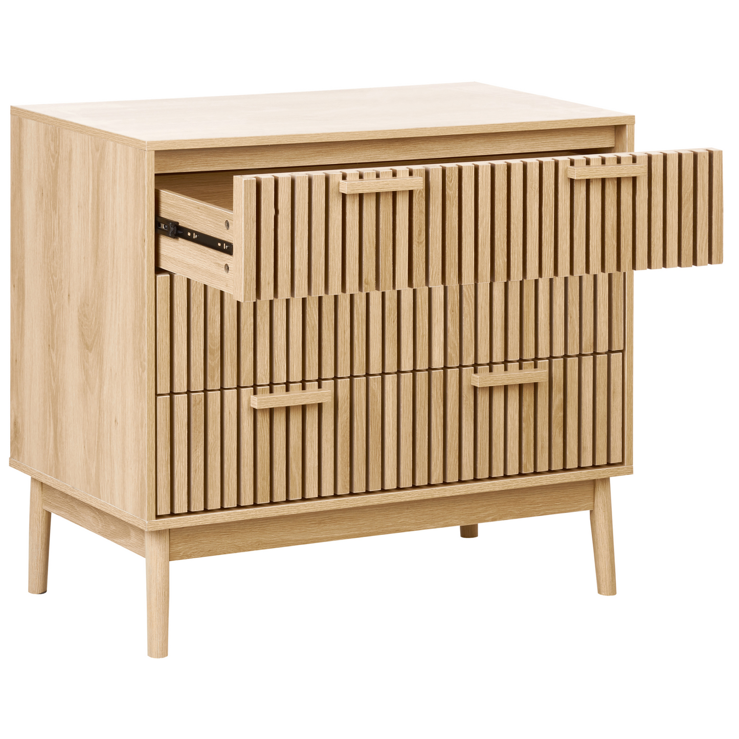 NordicNest Chest Of Drawers Light Brown Matte Finish With 3 Drawers Scandinavian Style