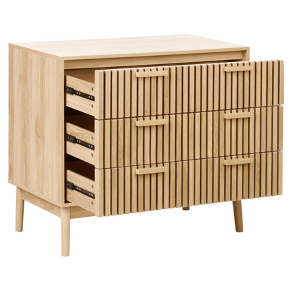 NordicNest Chest Of Drawers Light Brown Matte Finish With 3 Drawers Scandinavian Style