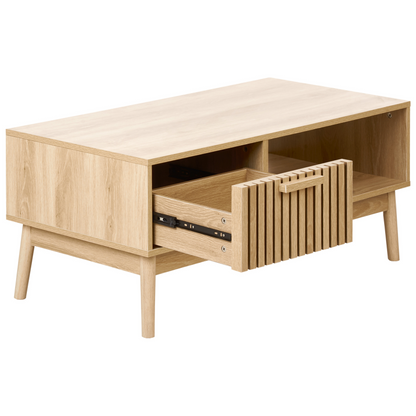 NordicNest Coffee Table Light Brown MDF Legs 100 X 50 CM With Drawer