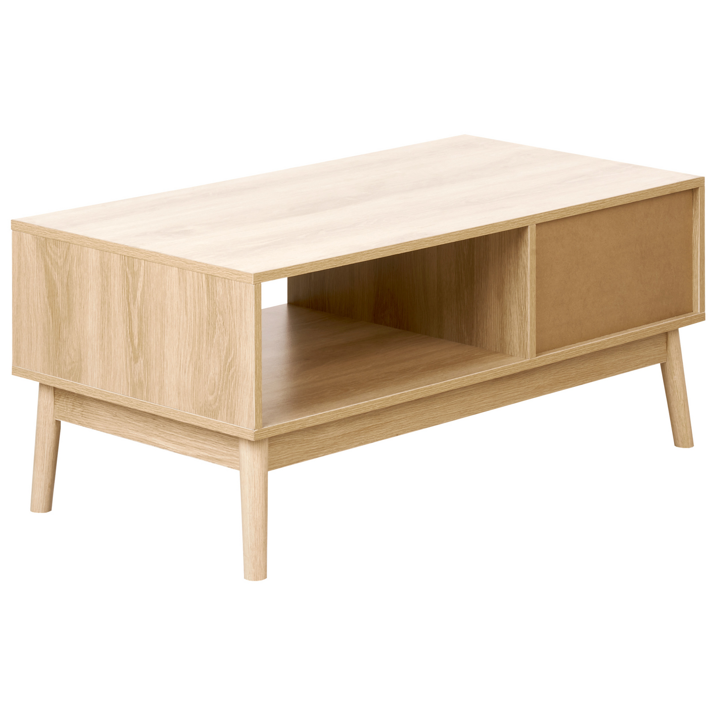 NordicNest Coffee Table Light Brown MDF Legs 100 X 50 CM With Drawer
