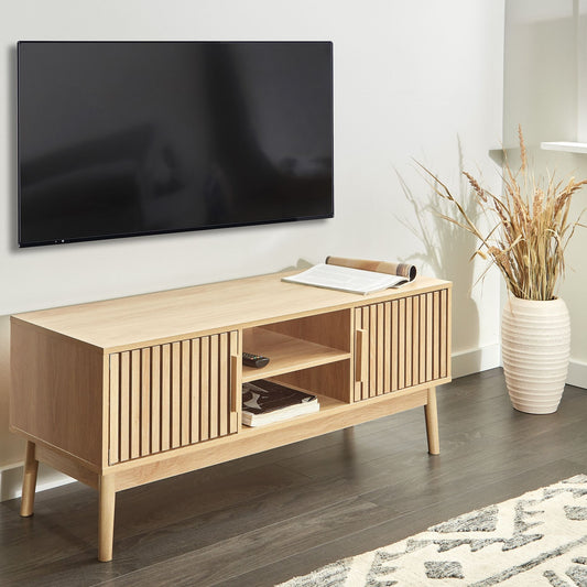 TV Stand Light Brown With 2 Doors And Shelves
