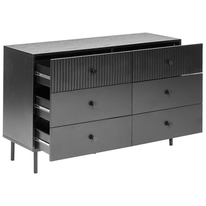 NovaHome 6 Drawer Chest Black MDF Modern Storage Unit For Living Room