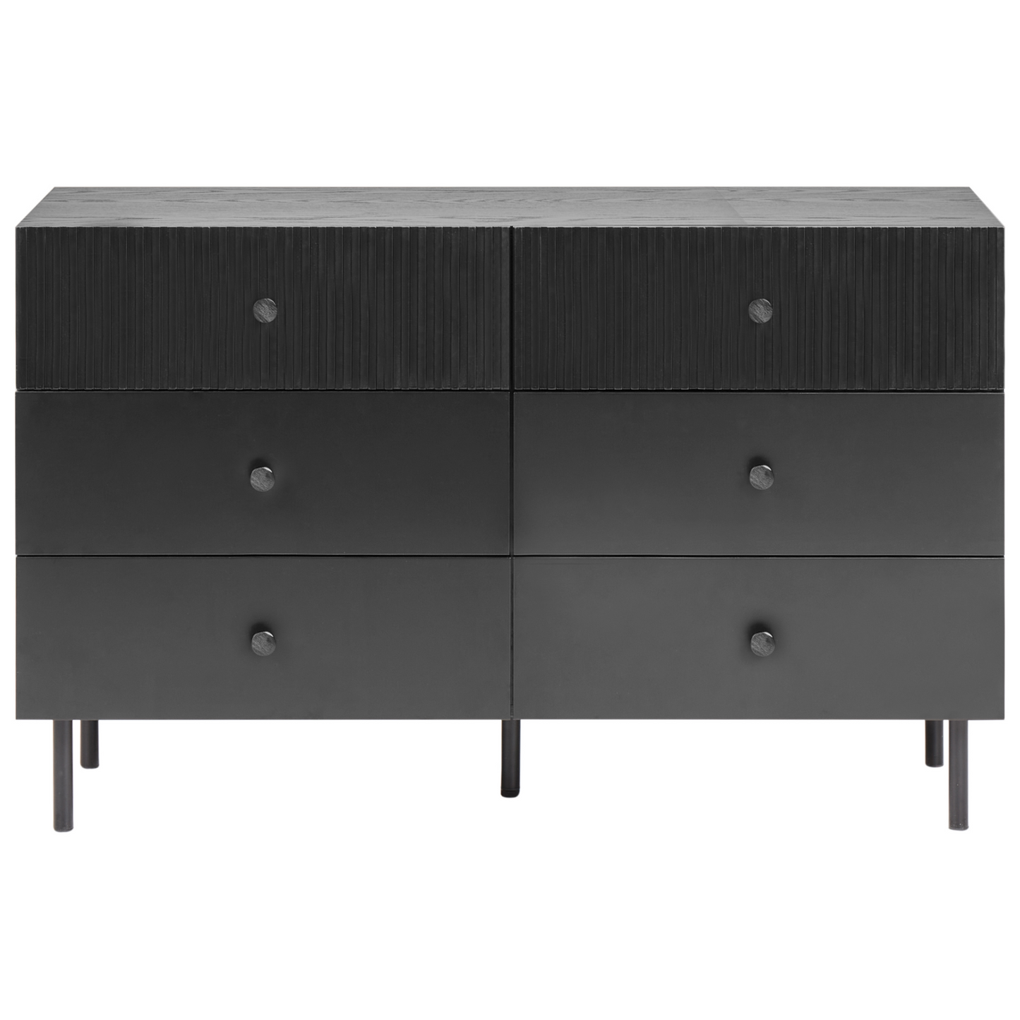 NovaHome 6 Drawer Chest Black MDF Modern Storage Unit For Living Room