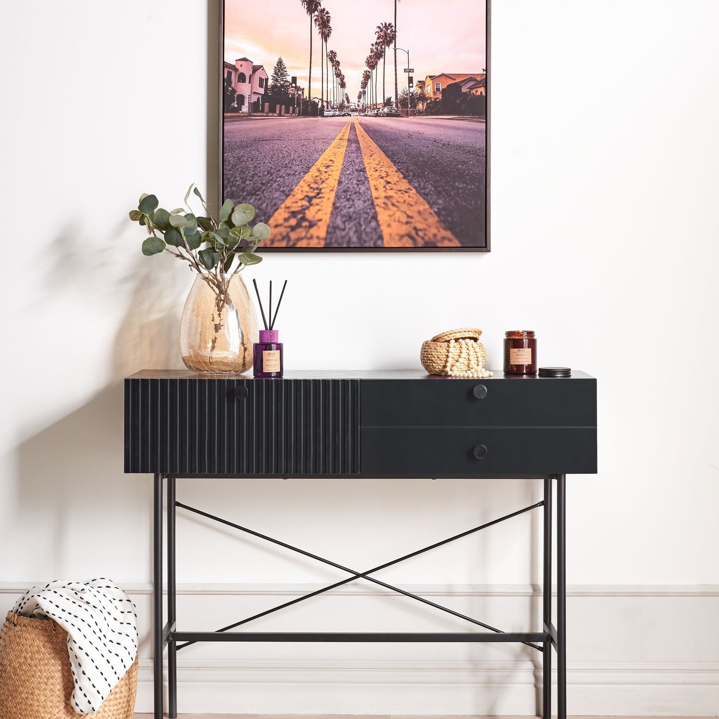Nova Home 3 Drawer Console Table Black MDF 100x30 cm