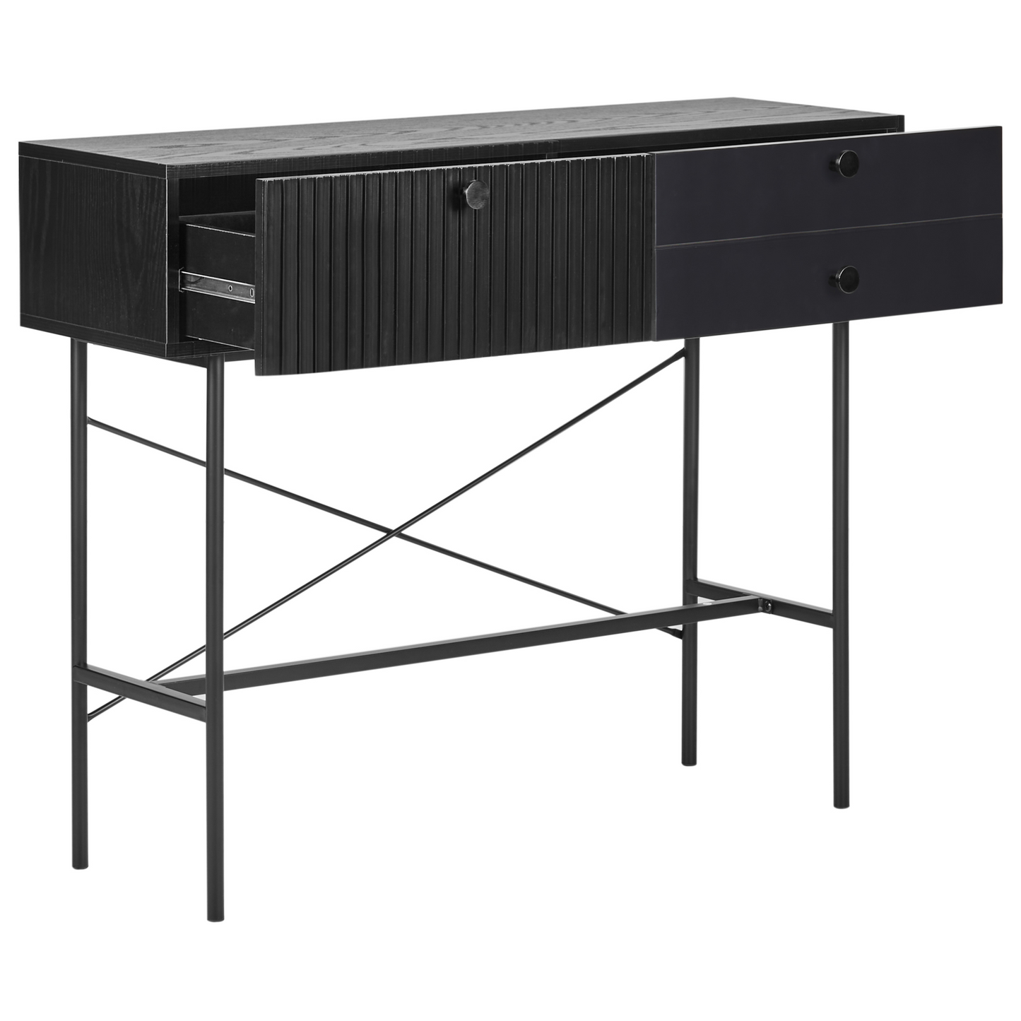 Nova Home 3 Drawer Console Table Black MDF 100x30 cm