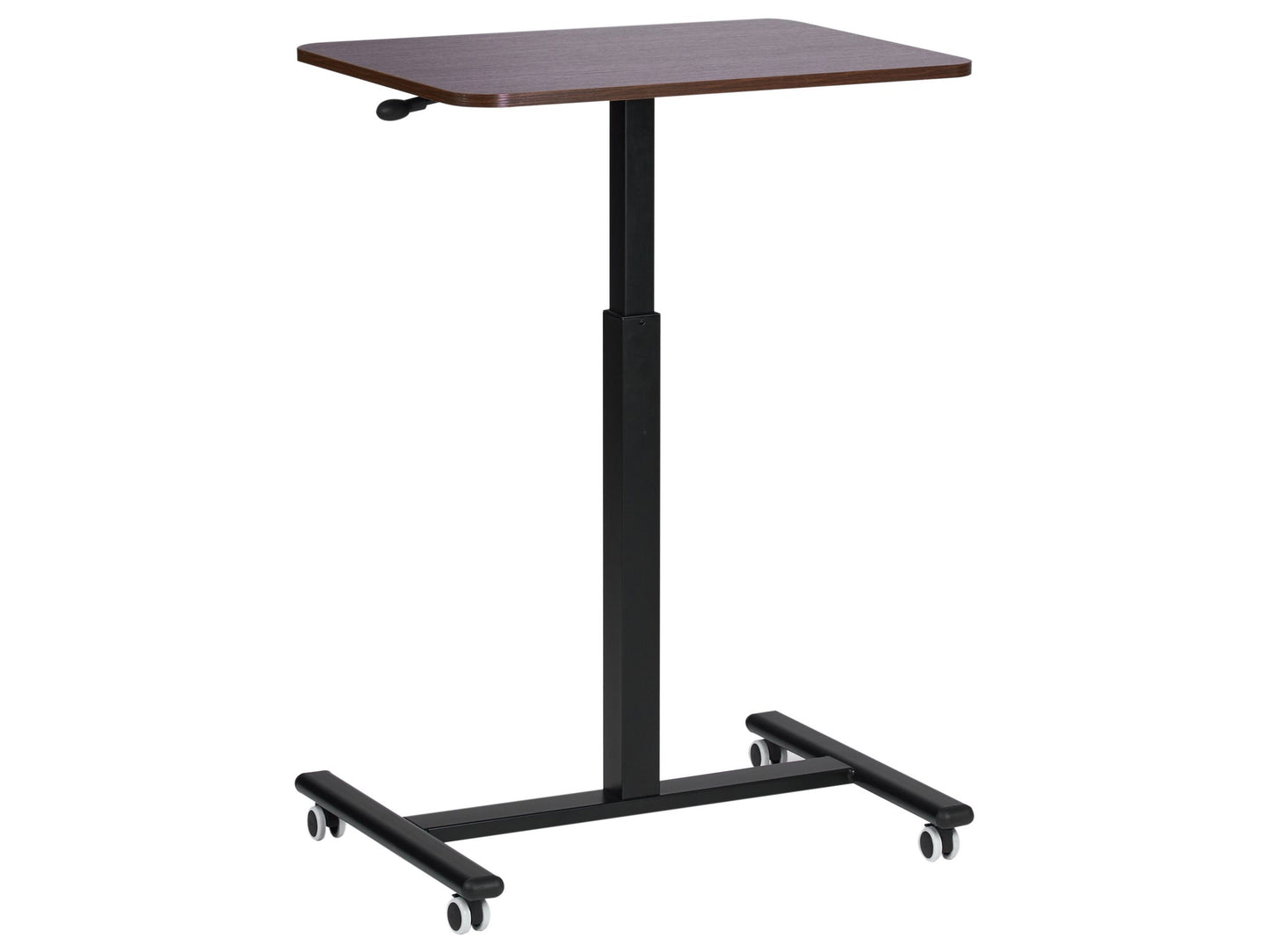 Manually Adjustable Mobile Laptop Desk 65 x 48cm Dark Brown Steel Frame Wheeled Sit Stand Office