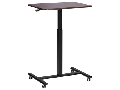 Manually Adjustable Mobile Laptop Desk 65 x 48cm Dark Brown Steel Frame Wheeled Sit Stand Office