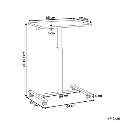 Manually Adjustable Mobile Laptop Desk 65 x 48cm Dark Brown Steel Frame Wheeled Sit Stand Office