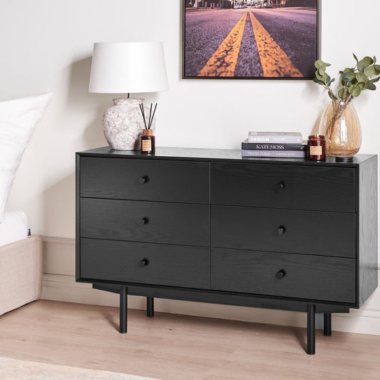 Everhome 6 Drawer Chest Black MDF Modern Storage Unit