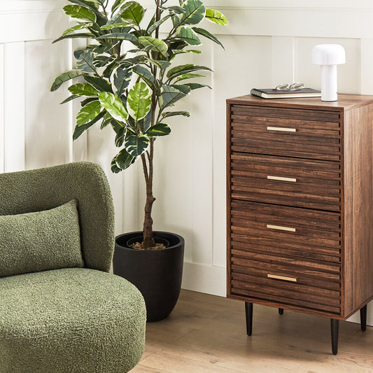 NovaHome Chest of Drawers MDF Dark Brown 4 Drawers Iron Legs Modern