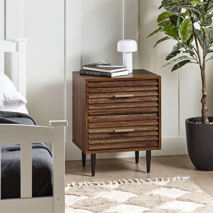 Nova Living Bedside Table MDF Dark Brown Two Drawer Nightstand With Iron Legs Modern