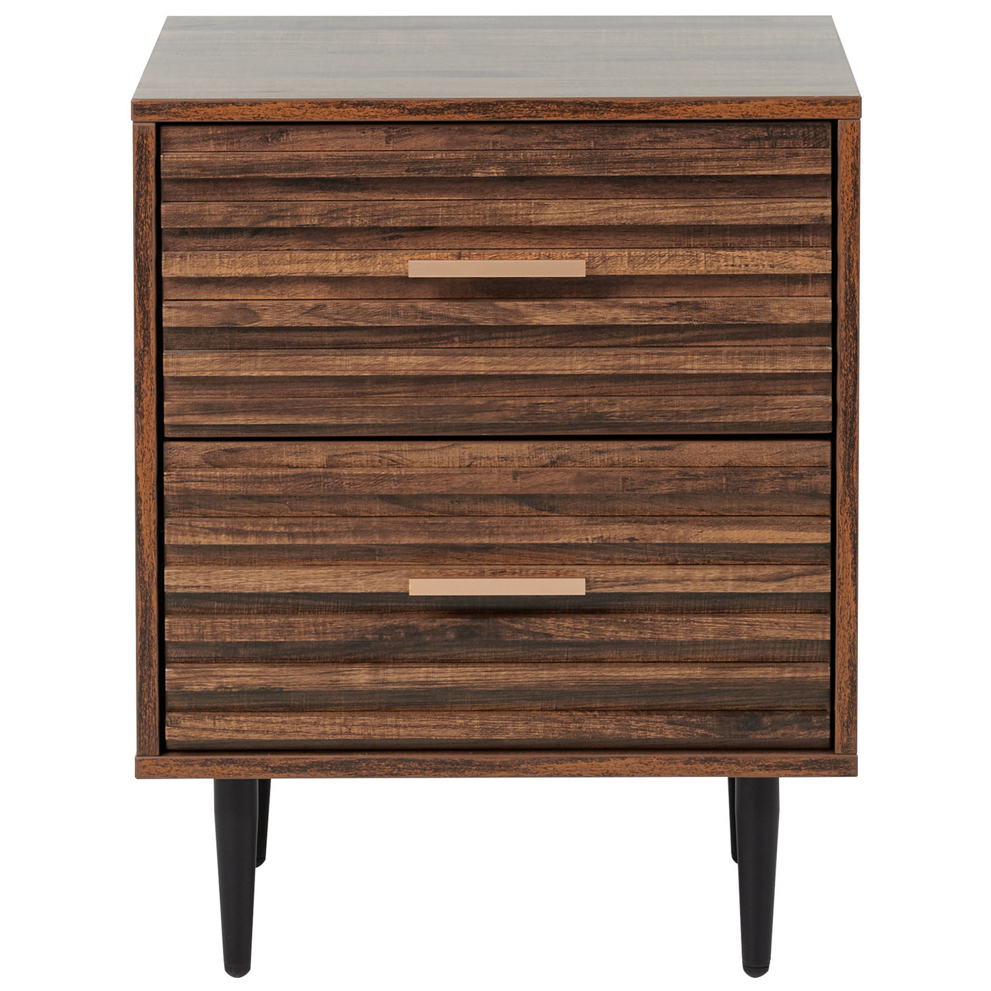 Nova Living Bedside Table MDF Dark Brown Two Drawer Nightstand With Iron Legs Modern