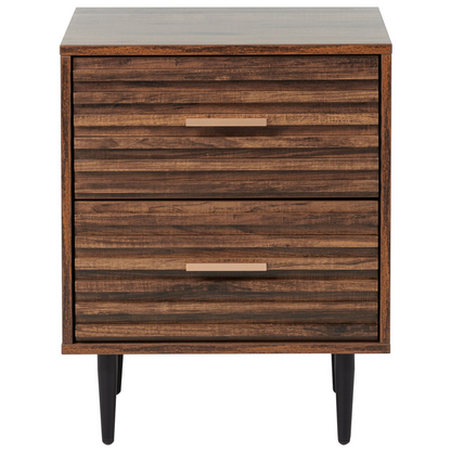 Nova Living Bedside Table MDF Dark Brown Two Drawer Nightstand With Iron Legs Modern