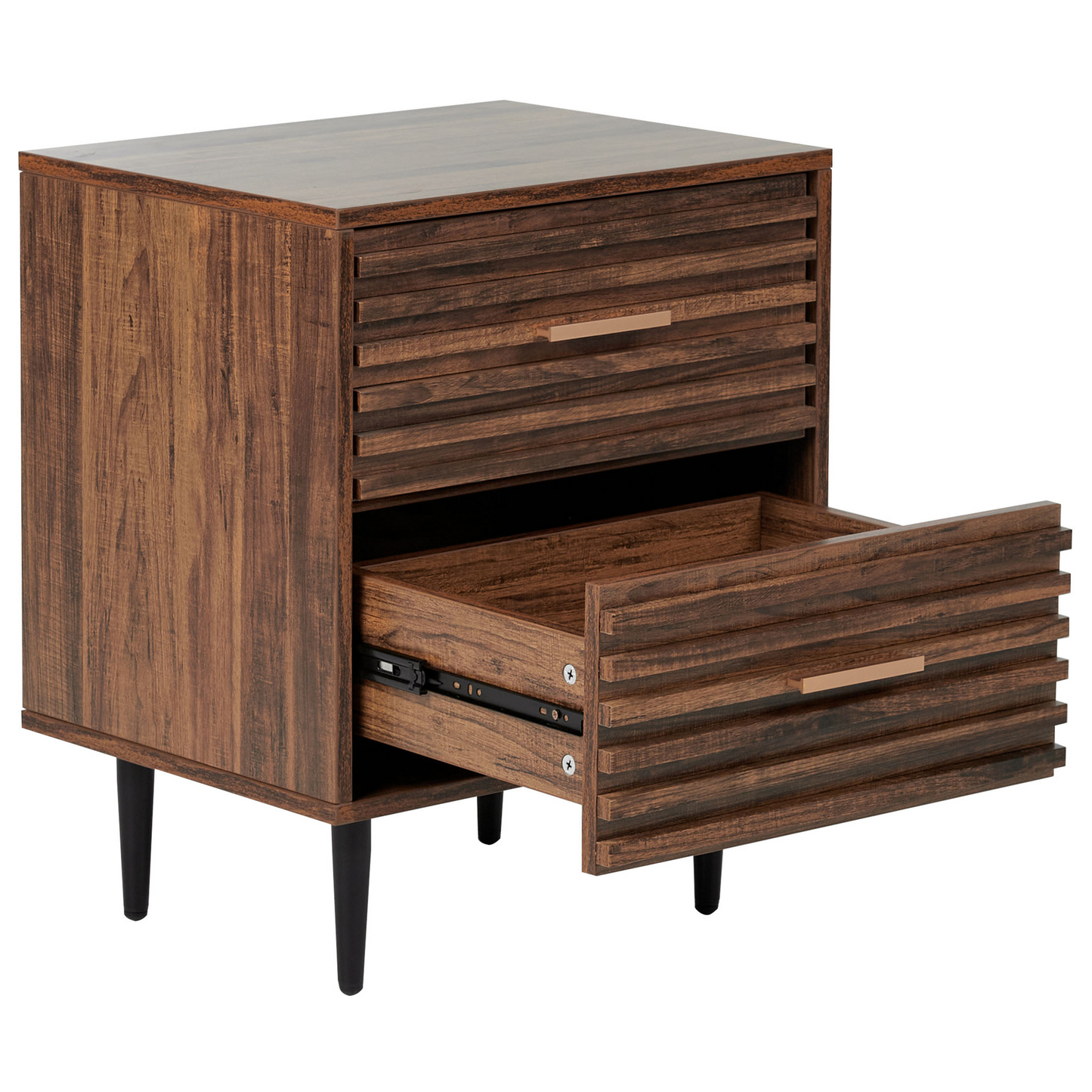 Nova Living Bedside Table MDF Dark Brown Two Drawer Nightstand With Iron Legs Modern