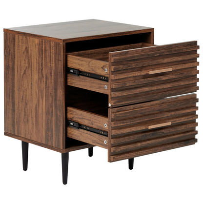 Nova Living Bedside Table MDF Dark Brown Two Drawer Nightstand With Iron Legs Modern