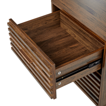 Nova Living Bedside Table MDF Dark Brown Two Drawer Nightstand With Iron Legs Modern