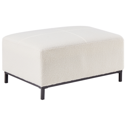 White Boucle Upholstered Rectangular Footstool With Solid Wood Frame Minimalist Modern Design