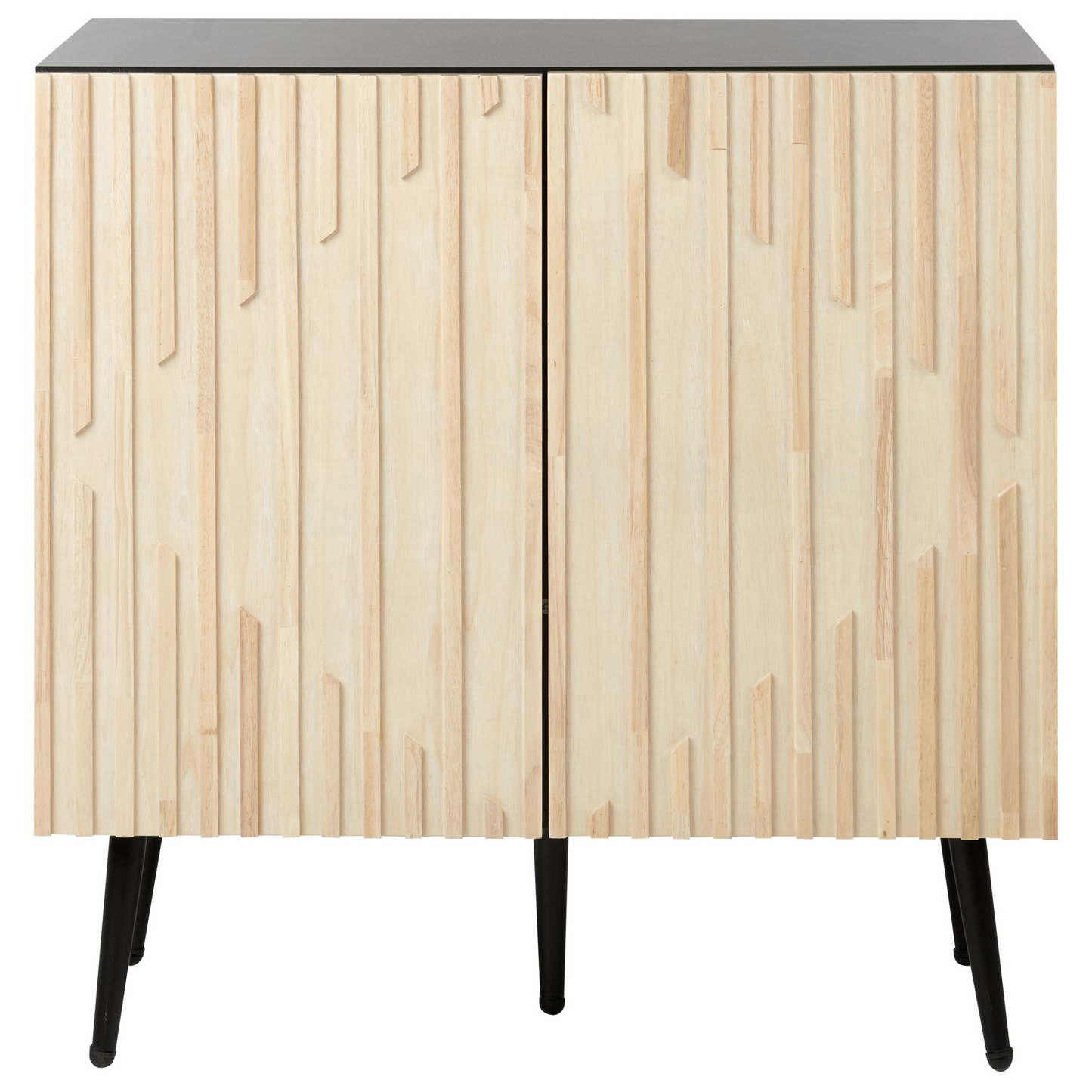NovaLine Modern Sideboard With MDF Frame Solid Rubberwood Doors Iron Legs Light Brown