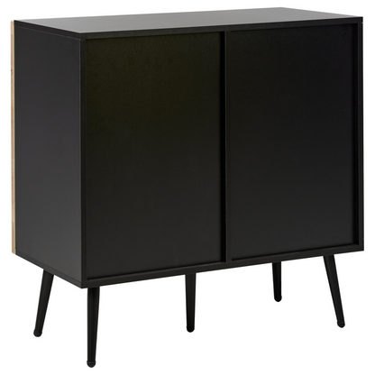 NovaLine Modern Sideboard With MDF Frame Solid Rubberwood Doors Iron Legs Light Brown