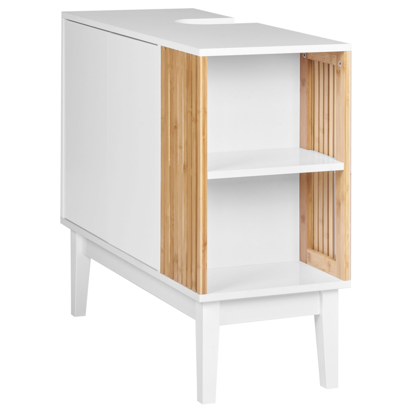 BrandName Washbasin Cabinet White And Light Wood With Bamboo Legs