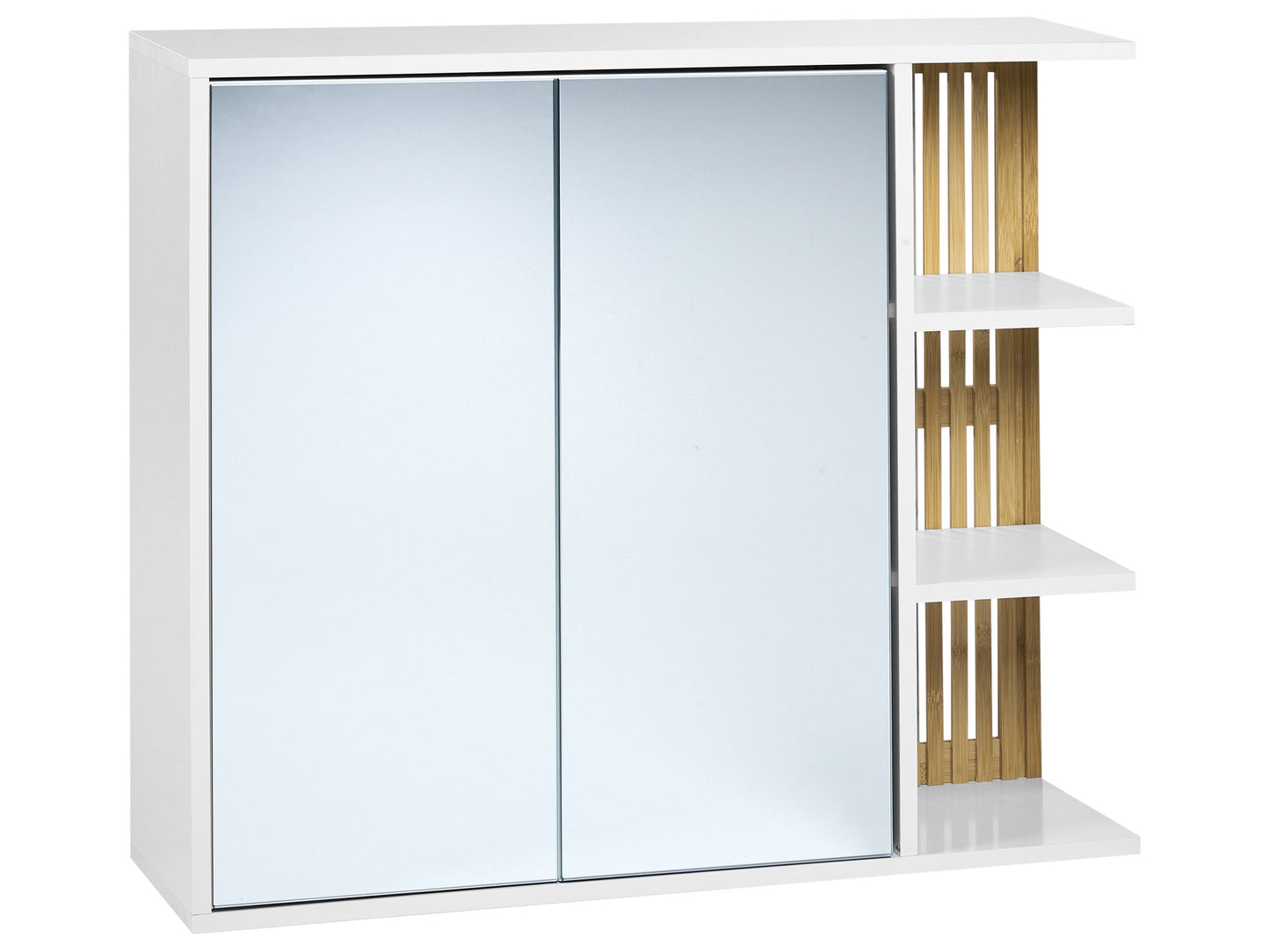 NovaCasa Wall Mounted Mirror Cabinet White And Light Wood Push-Open