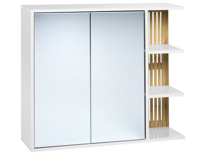NovaCasa Wall Mounted Mirror Cabinet White And Light Wood Push-Open