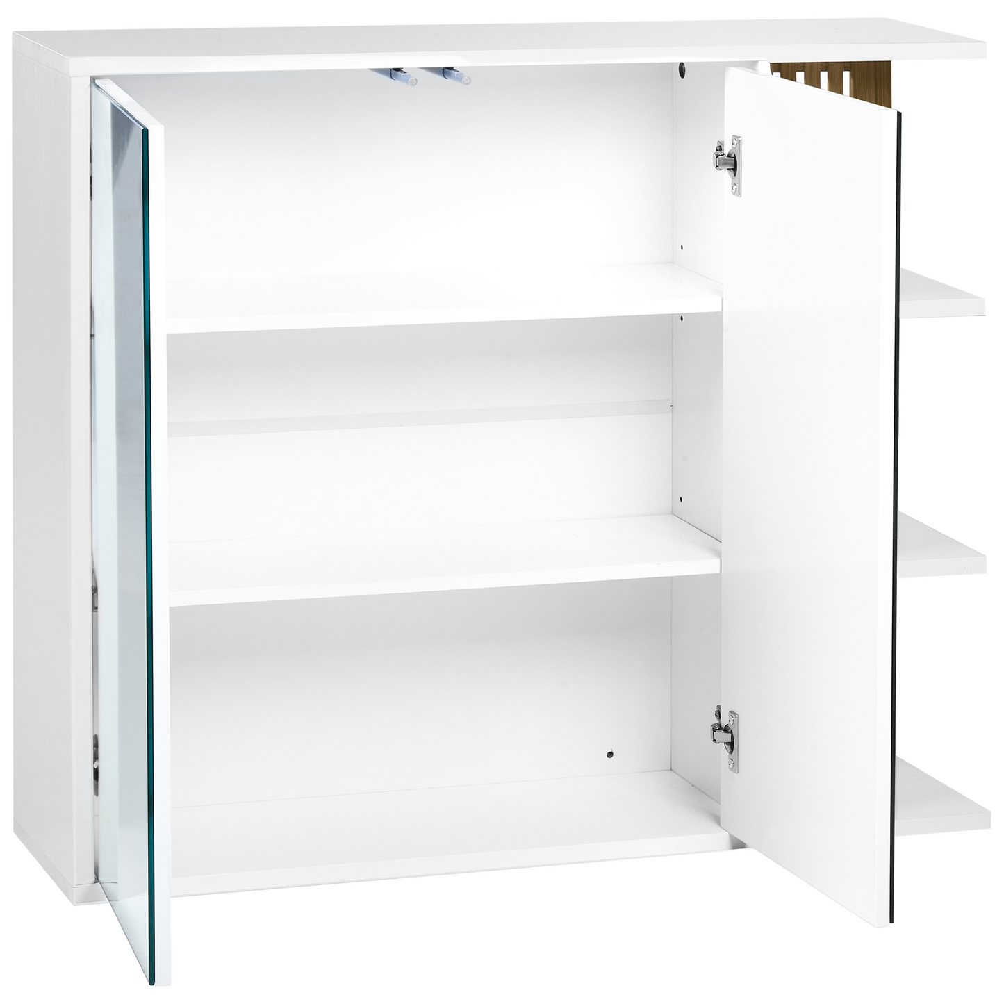 NovaCasa Wall Mounted Mirror Cabinet White And Light Wood Push-Open
