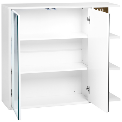 NovaCasa Wall Mounted Mirror Cabinet White And Light Wood Push-Open