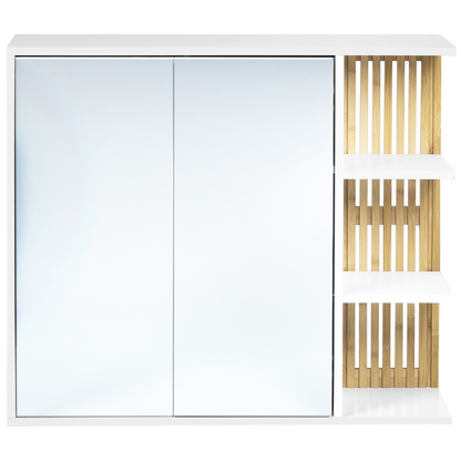 NovaCasa Wall Mounted Mirror Cabinet White And Light Wood Push-Open