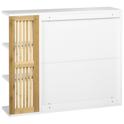 NovaCasa Wall Mounted Mirror Cabinet White And Light Wood Push-Open