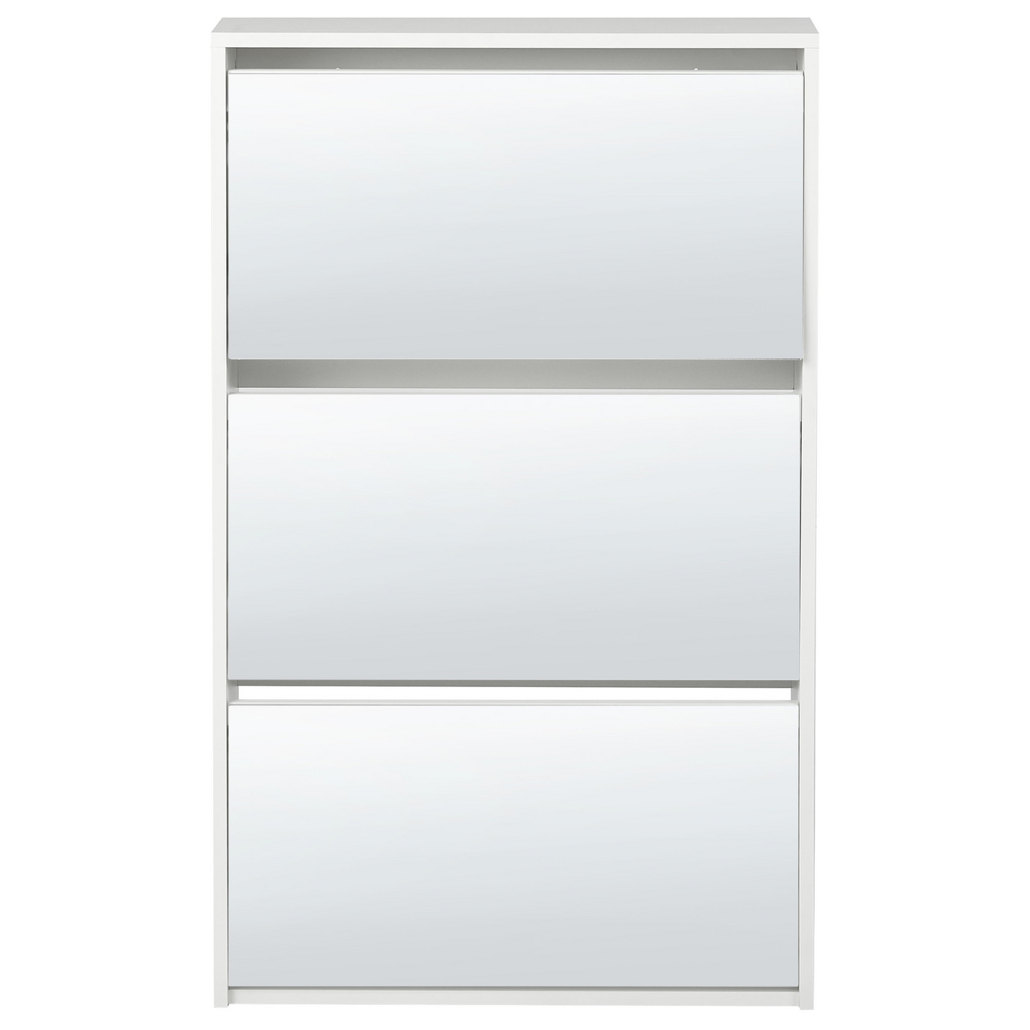 Lumina White MDF Shoe Storage Cabinet With Mirror Front Three Compartments For Hallway