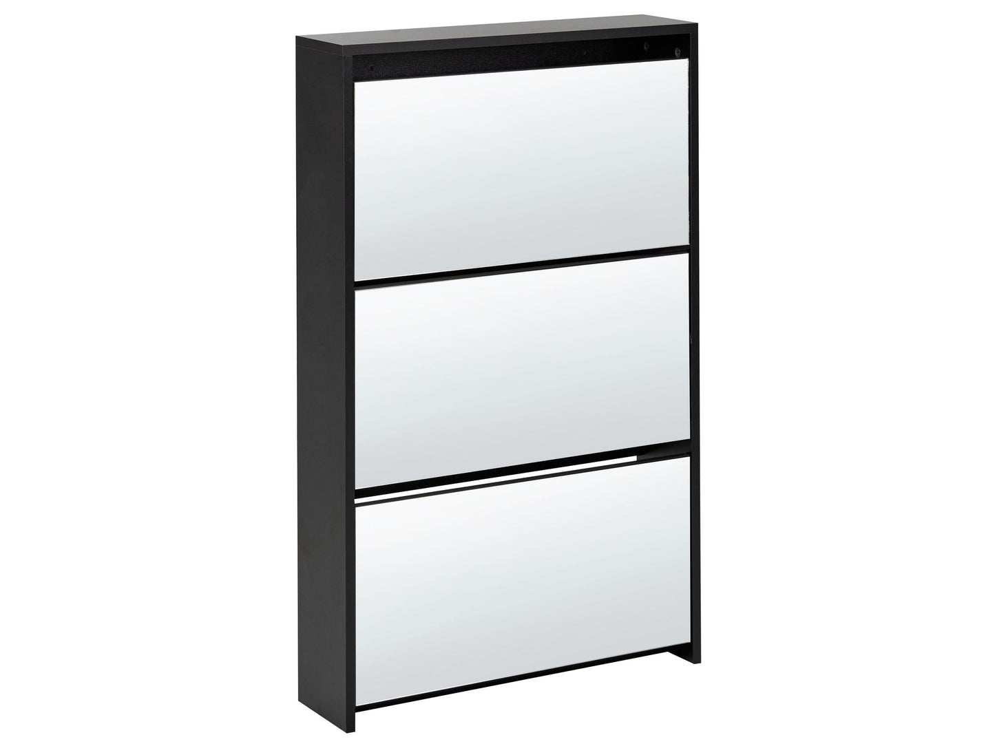 LuxHome Black Shoe Storage Cabinet With Mirror Fronts 3 Compartments