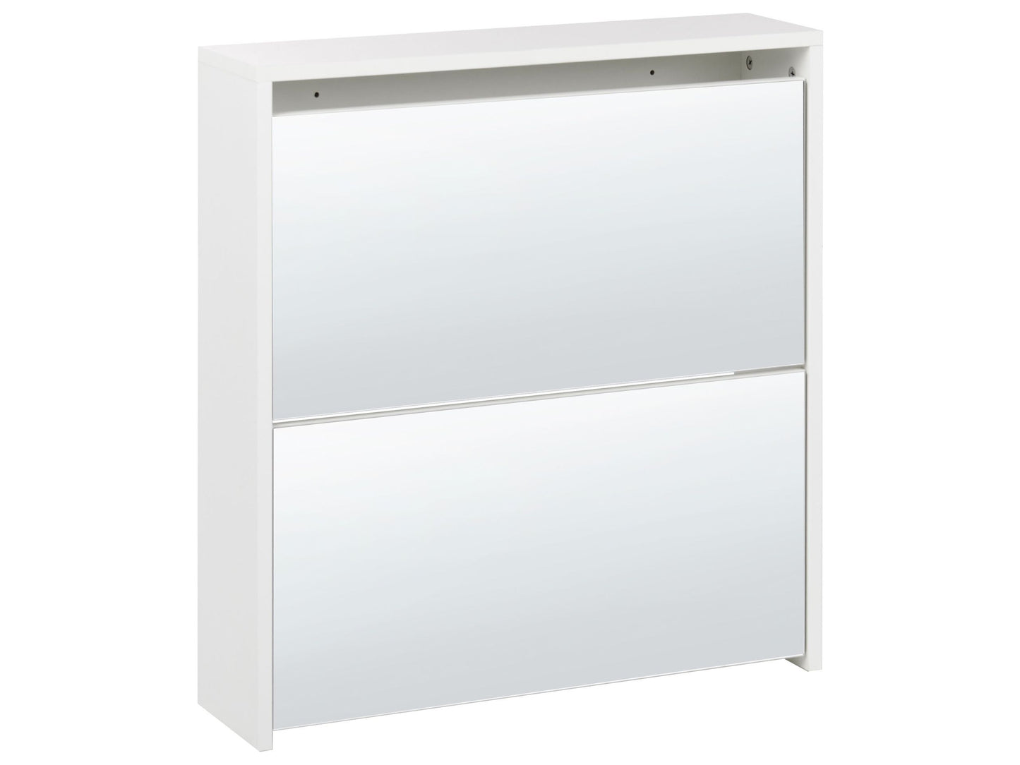 NovaHome Shoe Storage Cabinet White MDF Frame Mirror Fronts With 2 Compartments Modern Hallway Organizer