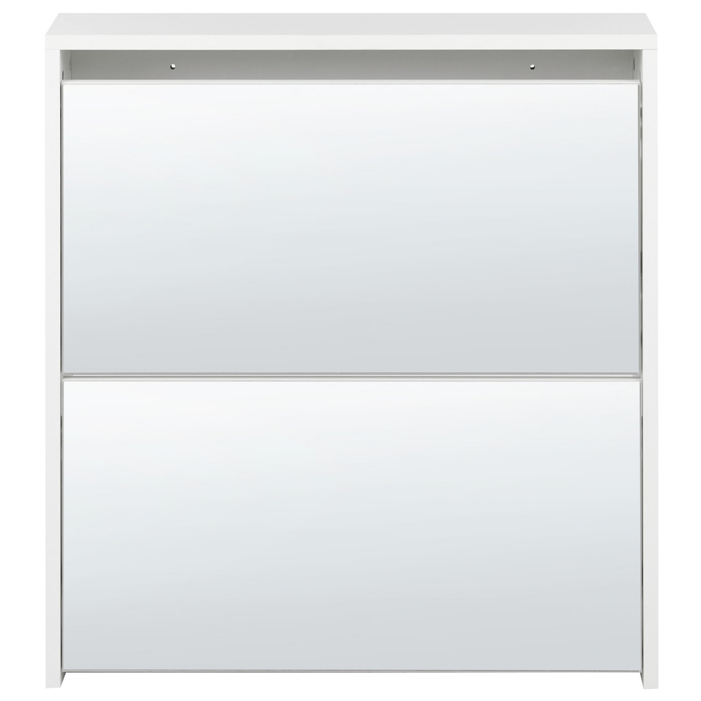 NovaHome Shoe Storage Cabinet White MDF Frame Mirror Fronts With 2 Compartments Modern Hallway Organizer